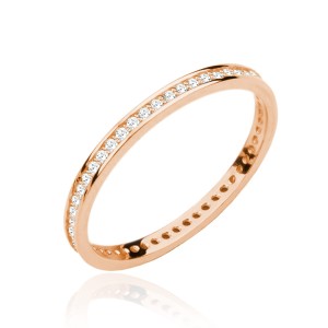 Pierścionek złoty jednorzędówka wysadzana cyrkoniami - różowe złoto