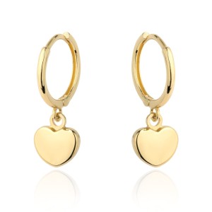 Kolczyki złote serce zawieszone na kółku