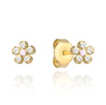 Gold flower earrings with pink zircon