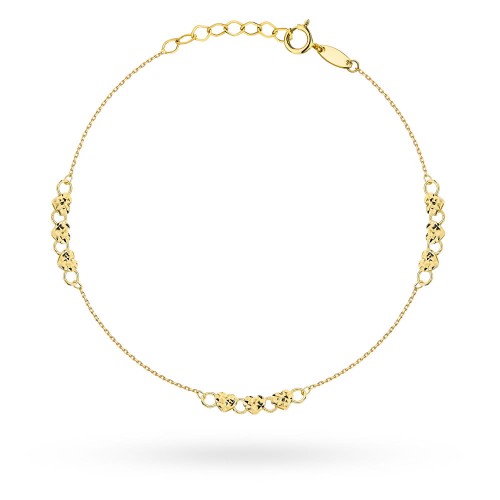 Bransoletka złota z diamentowanymi i gładkimi serduszkami