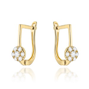 Kolczyki złote kółeczka wysadzane cyrkoniami na angielskim zapięciu