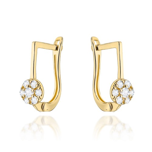 Kolczyki złote kółeczka wysadzane cyrkoniami na angielskim zapięciu