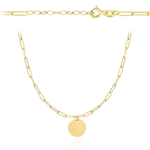 Naszyjnik złote ogniwa i pełne koło z przedłużką