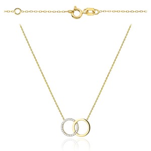 Gold necklace with intertwined circles and zircons