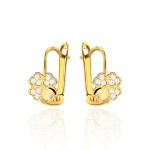 Kolczyki złote koniczynka z cyrkoniami na angielskim zapięciu