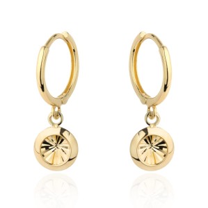 Kolczyki złote wiszące kółko z diamentowaniem