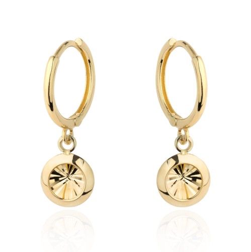 Kolczyki złote wiszące kółko z diamentowaniem