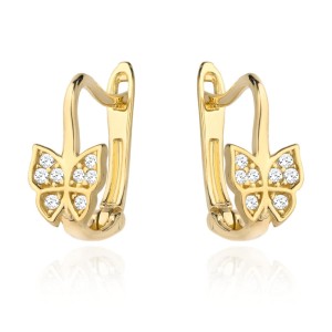 Kolczyki złoty motylek z cyrkoniami na zapięciu angielskim