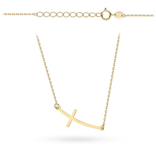 Naszyjnik złoty z zaokrąglonym krzyżykiem w poprzek pr. 585
