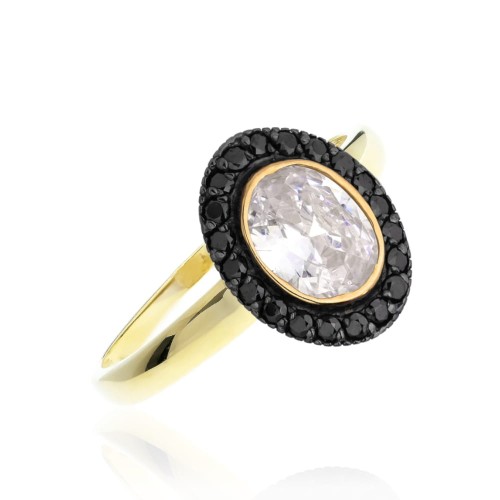 Modny złoty pierścionek cyrkonie duży kamień pr. 333 1.366c