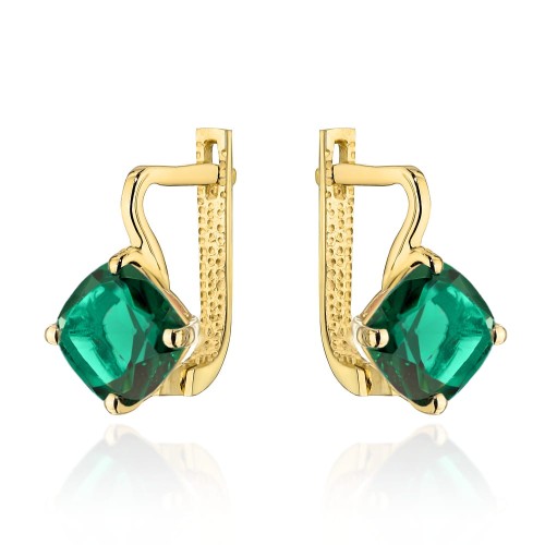 Kolczyki złote z kolekcji "COLORFUL STONE" z eleganckim zapięciem -  jasny zielony kwarc kwadrat