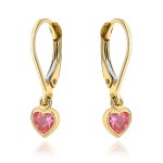 Kolczyki złote z wiszącym różowym sercem