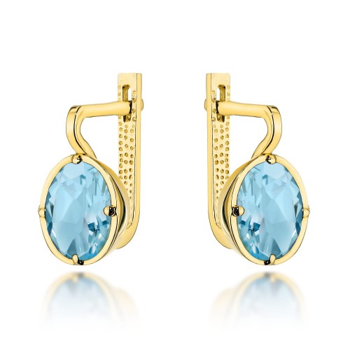 Kolczyki złote z kolekcji "COLORFUL STONE" z eleganckim zapięciem - topaz owal