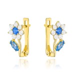 Kolczyki złote kwiatki z niebieskimi cyrkoniami