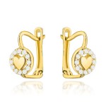 Kolczyki złote serduszko w oprawie cyrkonii na angielskim zapięciu