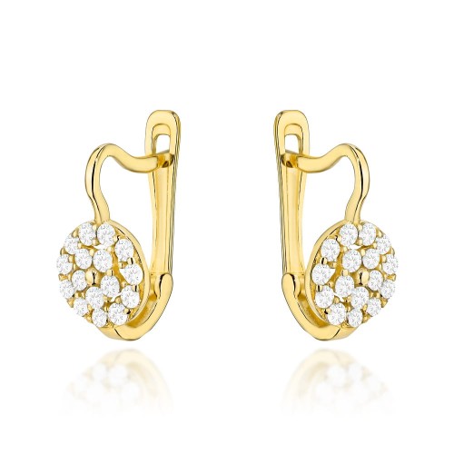 Kolczyki złote kółeczka z cyrkoniami na angielskim zapięciu