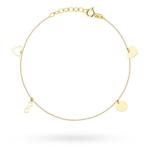 Bransoletka z elementami serce pełne, nieskończoność, kółko pełne, serce kontur