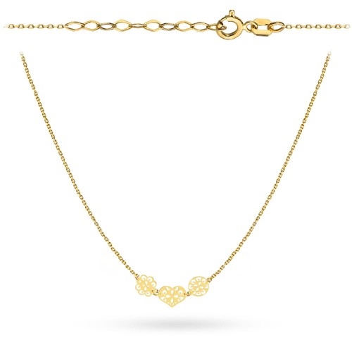 Naszyjnik złoty ażurowe serce, kwiatek i kółko