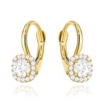 Kolczyki złote z kwadratowym kamieniem i cyrkoniami