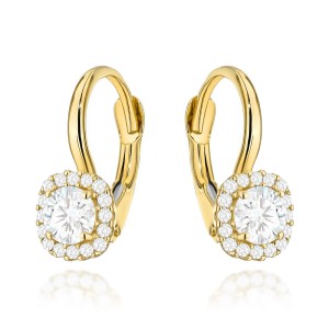 Kolczyki złote z kwadratowym kamieniem i cyrkoniami