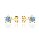 Kolczyki złote gwiazdki z cyrkoniami i kamień opalit