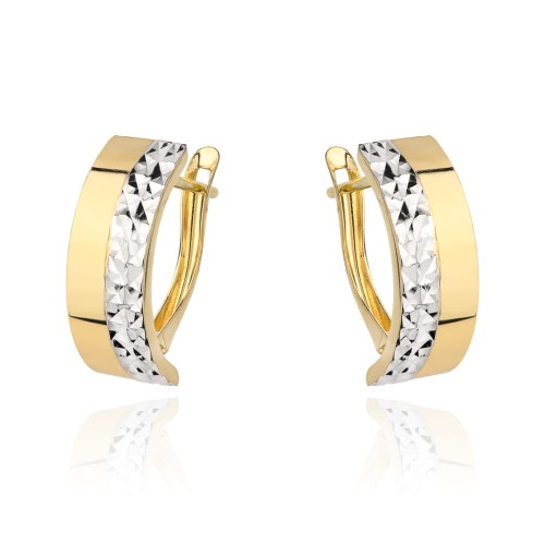 Kolczyki złote zdobione białym złotem i diamentowaniem