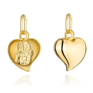 Gold medallion of Our Lady of Częstochowa in a heart