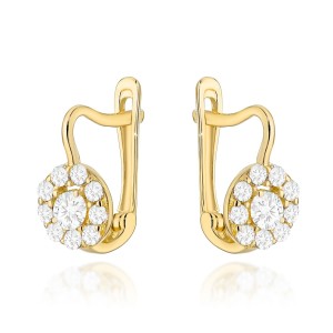 Kolczyki złote kółeczko wysadzane cyrkoniami na angielskim zapięciu