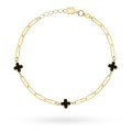 Bransoletka złota długie ogniwa i czarne koniczynki
