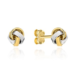 Kolczyki złote supełki nowoczesne rodowane