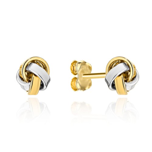 Kolczyki złote supełki nowoczesne rodowane