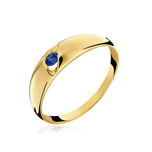 Złoty pierścionek z szafirowym kamieniem idealny na prezent