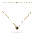 Gold link necklace with a black stone in a cubic zirconia setting