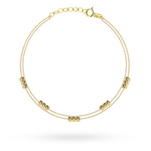 Gold bracelet with triple diamond balls on a double chain