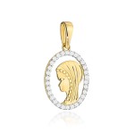 Medalik złoty wizerunek Matki Boskiej w owalu z cyrkoniami