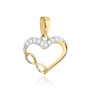 Gold heart pendant with an infinity sign and zircons