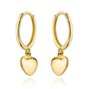 Kolczyki złote serce zawieszone na kółeczku