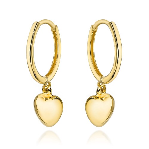 Kolczyki złote serce zawieszone na kółeczku