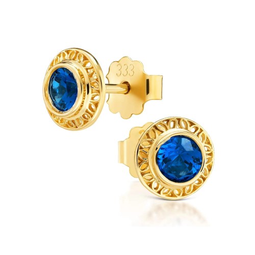 AŻUROWE ZŁOTE KOLCZYKI Niebieska Cyrkonia