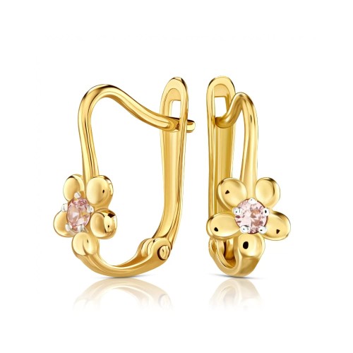 Złote kolczyki Flowers jasny róż