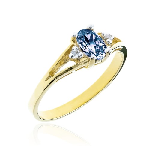 Złoty pierścionek z błękitną markizą