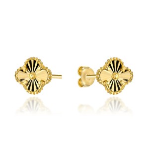 Kolczyki złote diamentowana koniczynka 9 mm