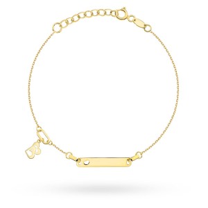 Bransoletka złota z blaszką i wiszącymi splecionymi serduszkami