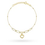 Bransoletka złota z długimi ogniwami, sercem i gładkimi kulkami