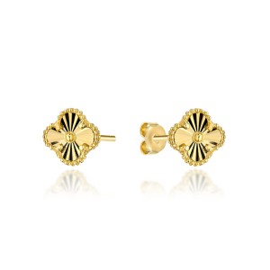 Kolczyki złote diamentowana koniczynka 8 mm