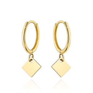 Kolczyki złote kółeczko z wiszącym rombem