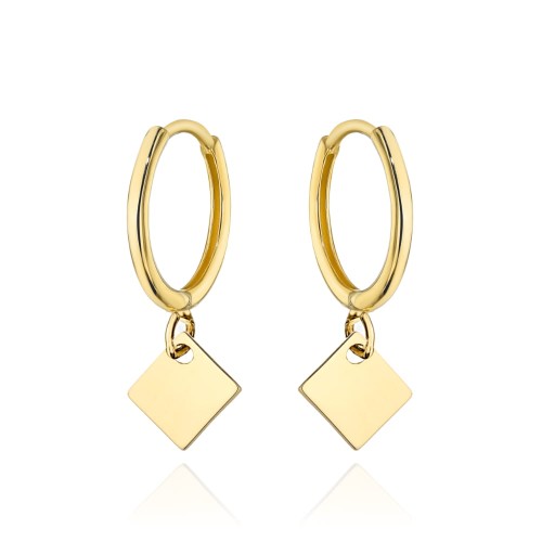 Kolczyki złote kółeczko z wiszącym rombem