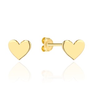 Gold heart earrings on a stud