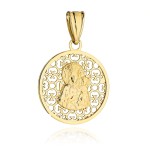 Medalik złoty Matka Boska Częstochowska w zdobionym ażurowym kole