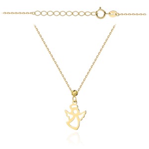 Naszyjnik złoty aniołek i diamentowana kulka super lekki pr. 585